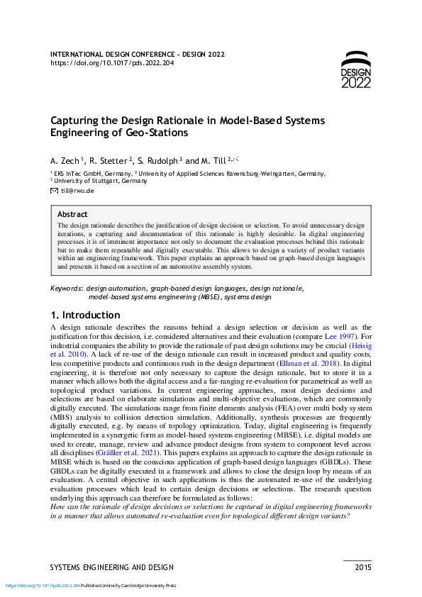 (PDF) Capturing the Design Rationale in Model-Based Systems Engineering ...