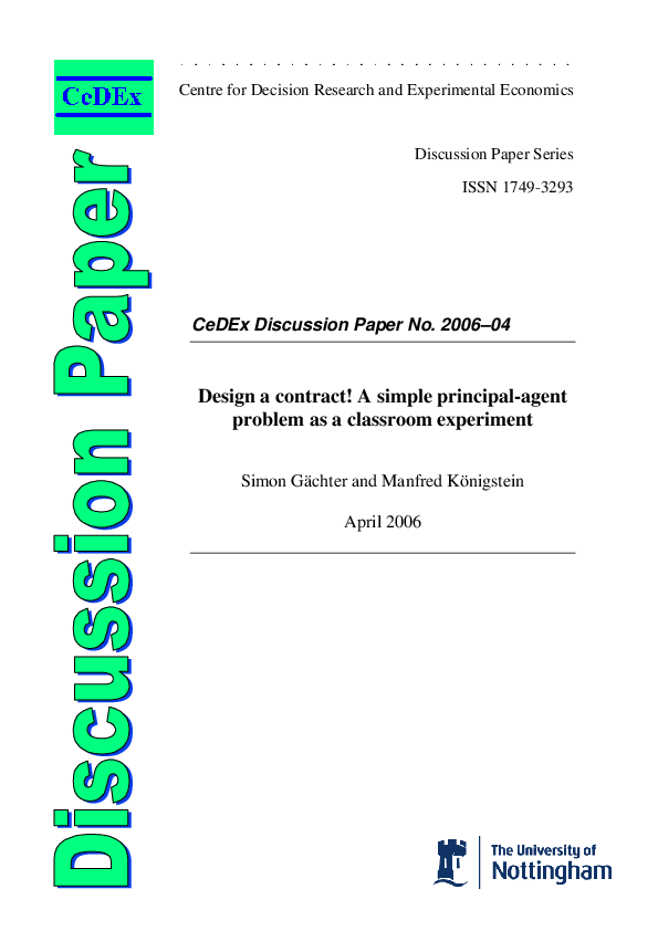 (PDF) Design a Contract! A Simple Principal-Agent Problem as a ...