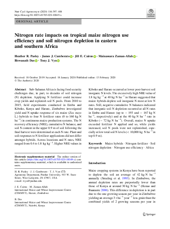 (PDF) Nitrogen rate impacts on tropical maize nitrogen use efficiency ...
