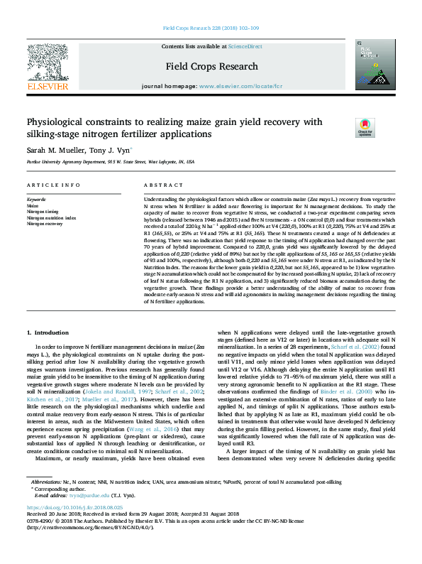 (PDF) Physiological constraints to realizing maize grain yield recovery ...