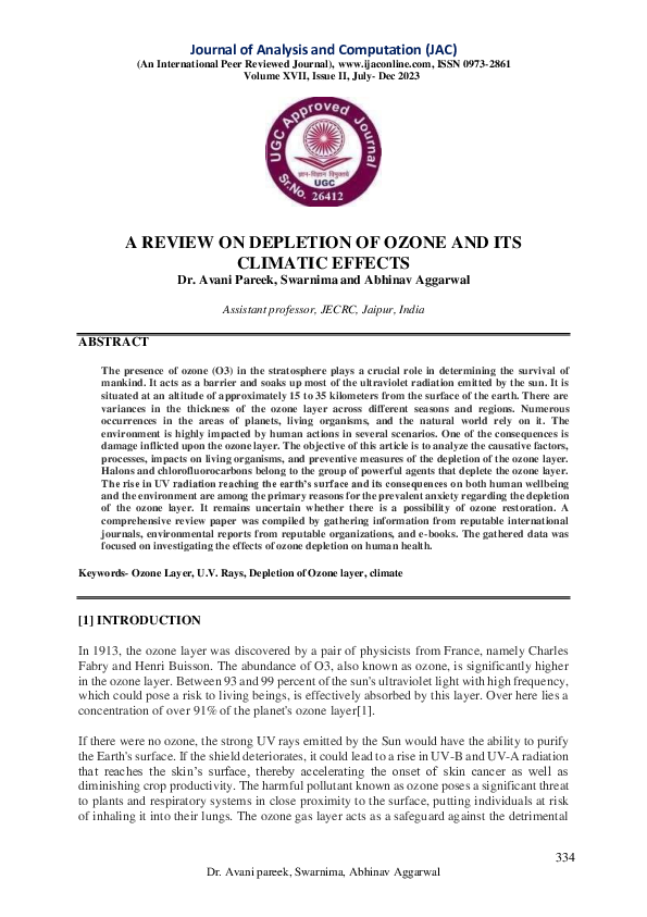 (PDF) A Review on Depletion of Ozone and Its Climatic Effects