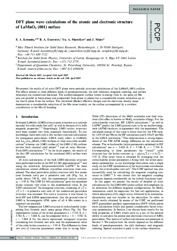(PDF) DFT plane wave calculations of the atomic and electronic ...
