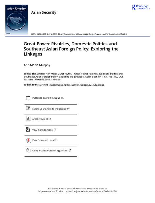 (PDF) Great Power Rivalries, Domestic Politics and Southeast Asian ...
