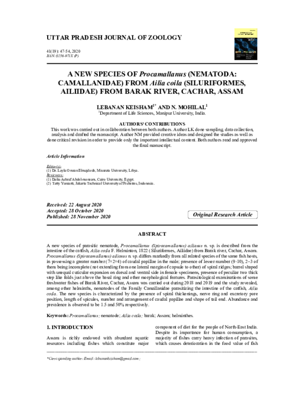 (PDF) UTTAR PRADESH JOURNAL OF ZOOLOGY