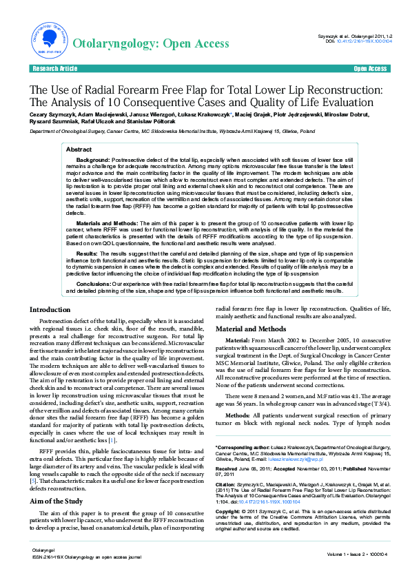 (PDF) The Use of Radial Forearm Free Flap for Total Lower Lip ...