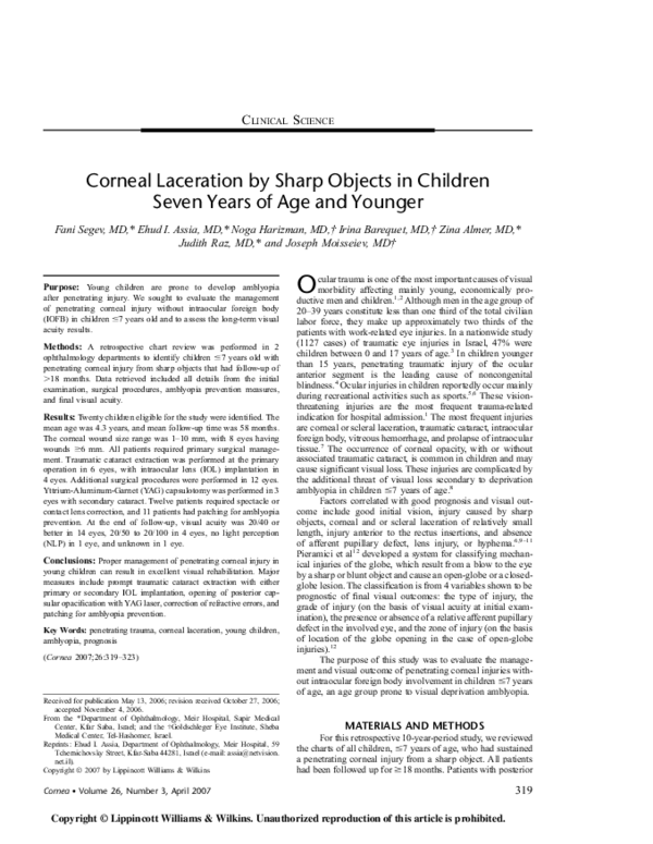 (PDF) Corneal Laceration by Sharp Objects in Children Seven Years of ...