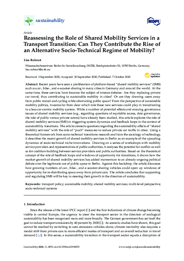 (PDF) Reassessing the Role of Shared Mobility Services in a Transport ...