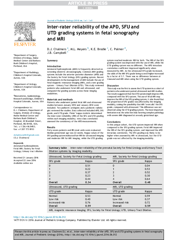 (PDF) Inter-rater reliability of the APD, SFU and UTD grading systems ...