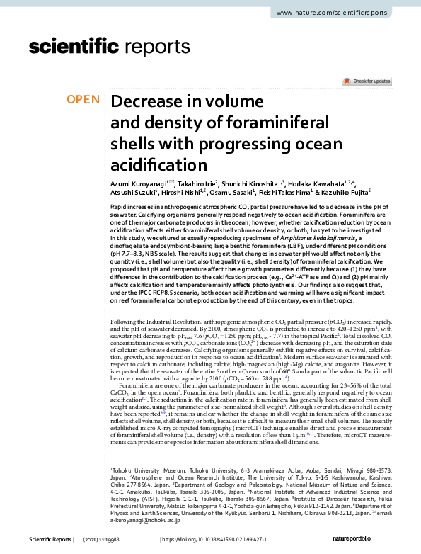 (PDF) Decrease in volume and density of foraminiferal shells with ...