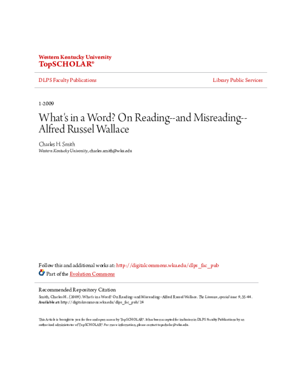 (PDF) What's in a Word? On Reading--and Misreading--Alfred Russel Wallace
