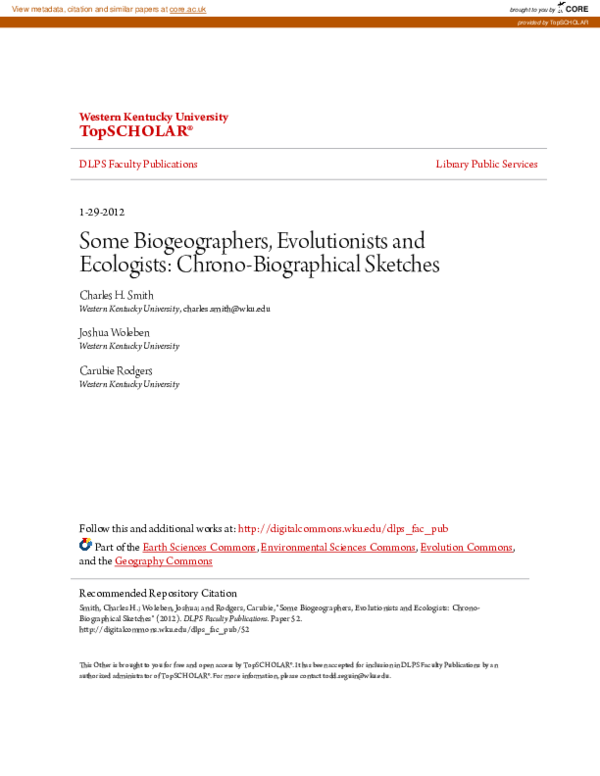 (PDF) Some Biogeographers, Evolutionists and Ecologists: Chrono ...