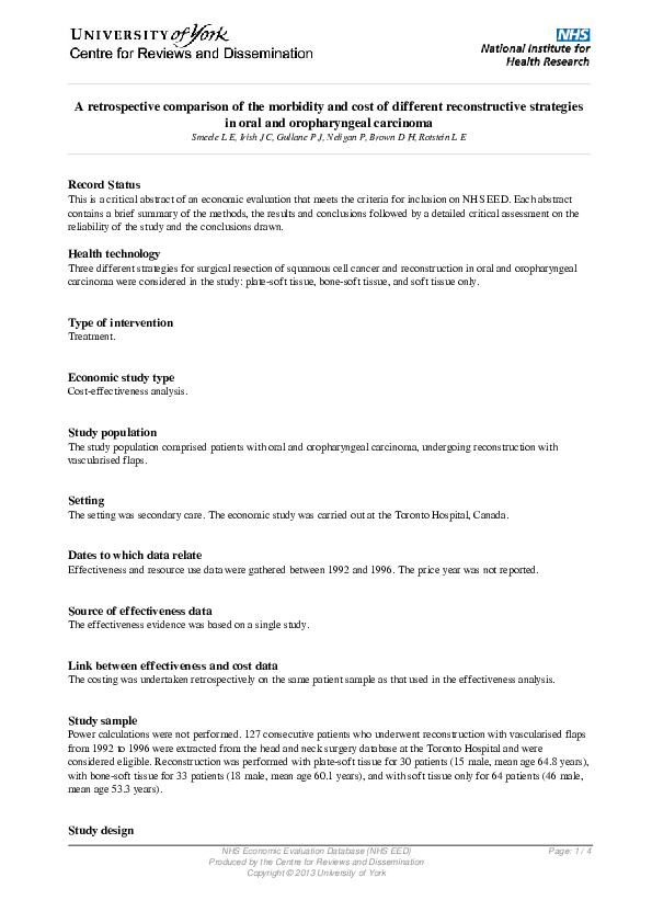 (PDF) A retrospective comparison of the morbidity and cost of different ...