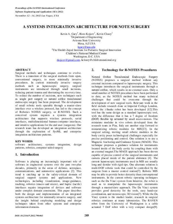 (PDF) A Systems Integration Architecture for NOTE Surgery