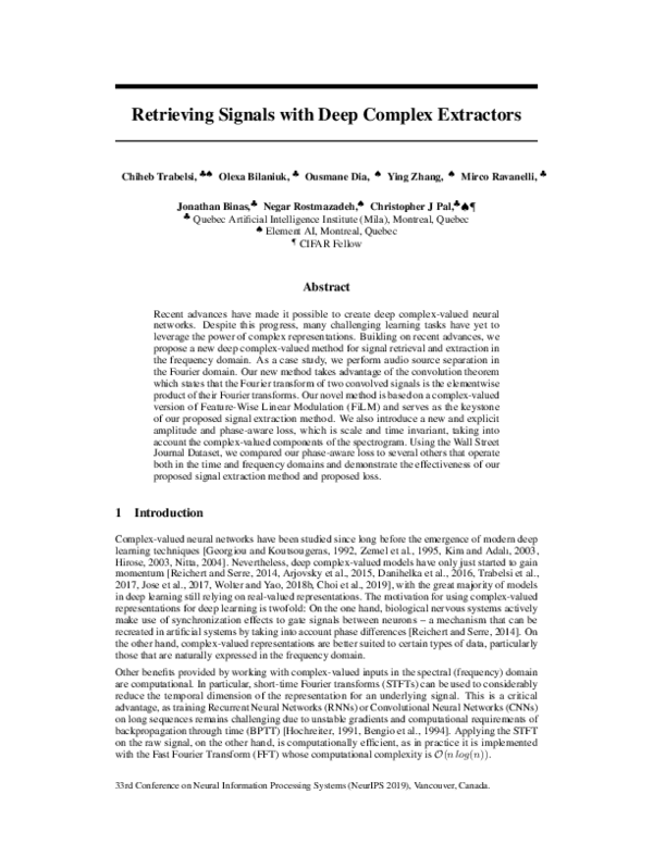 (PDF) Retrieving Signals with Deep Complex Extractors