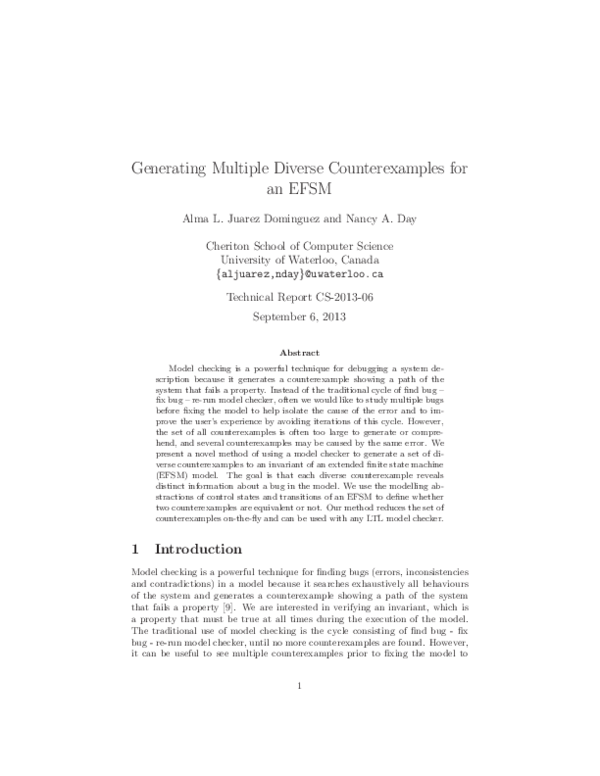 (PDF) Generating Multiple Diverse Counterexamples for an EFSM