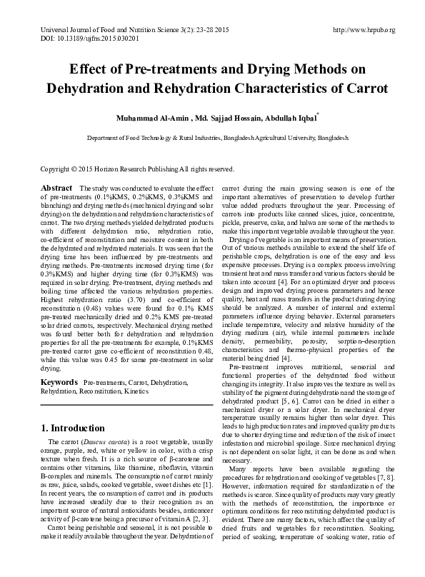 (PDF) Effect of Pre-treatments and Drying Methods on Dehydration and ...