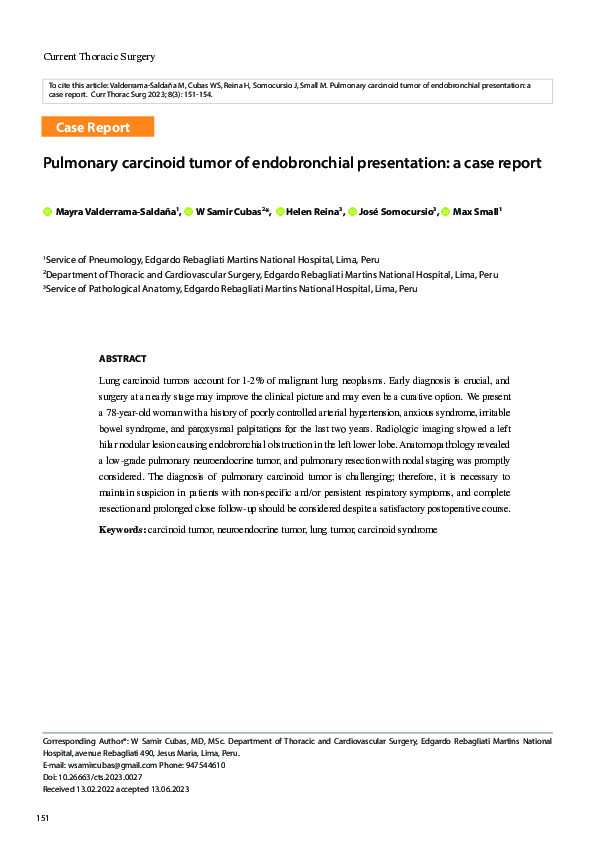 (PDF) Pulmonary carcinoid tumor of endobronchial presentation: a case ...