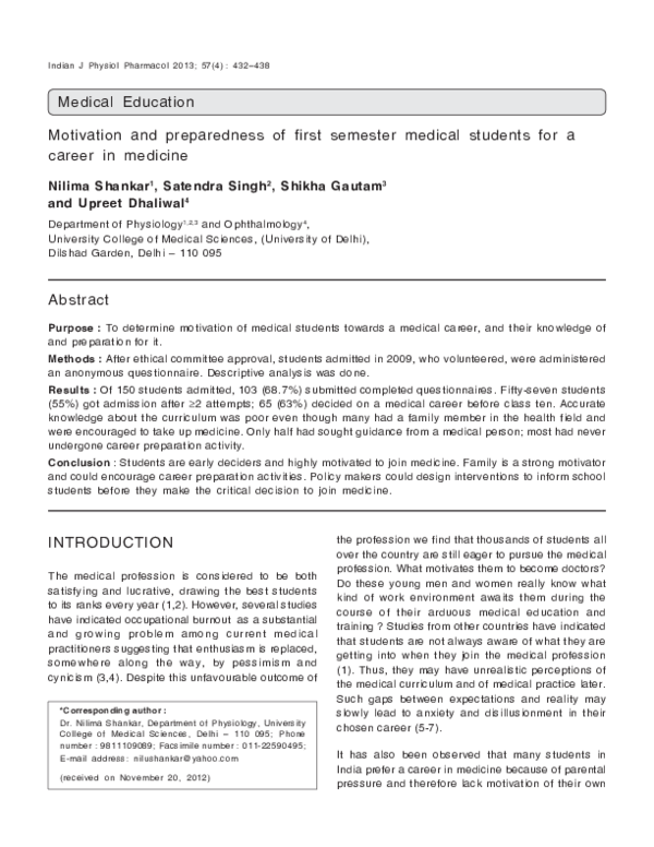 (PDF) Medical Education Motivation and preparedness of first semester ...