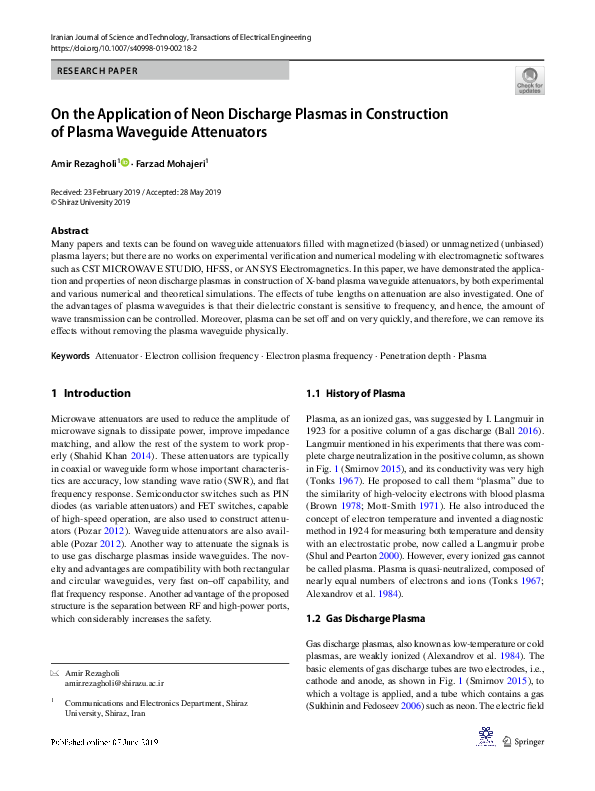 (PDF) On the Application of Neon Discharge Plasmas in Construction of ...