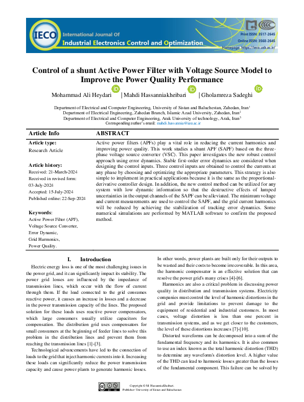 (PDF) Control of a shunt Active Power Filter with Voltage Source Model ...
