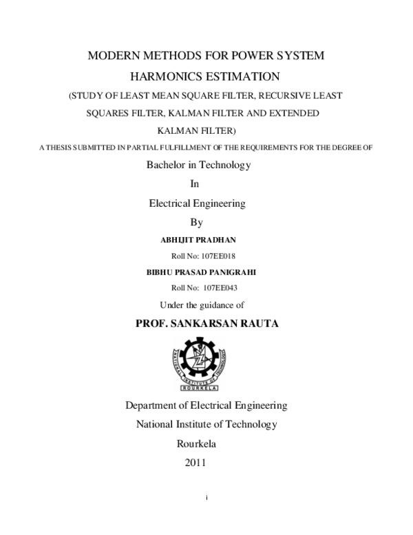 (PDF) Modern methods for power system harmonics estimation