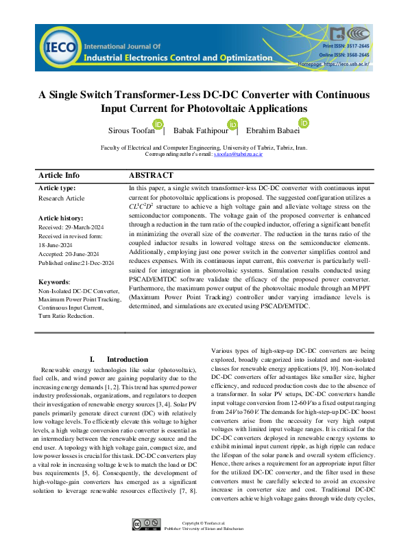 (PDF) A Single Switch Transformer-Less DC-DC Converter with Continuous ...