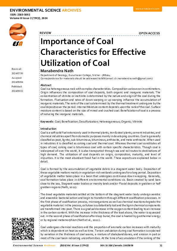 (PDF) Importance of Coal Characteristics for Effective Utilization of Coal