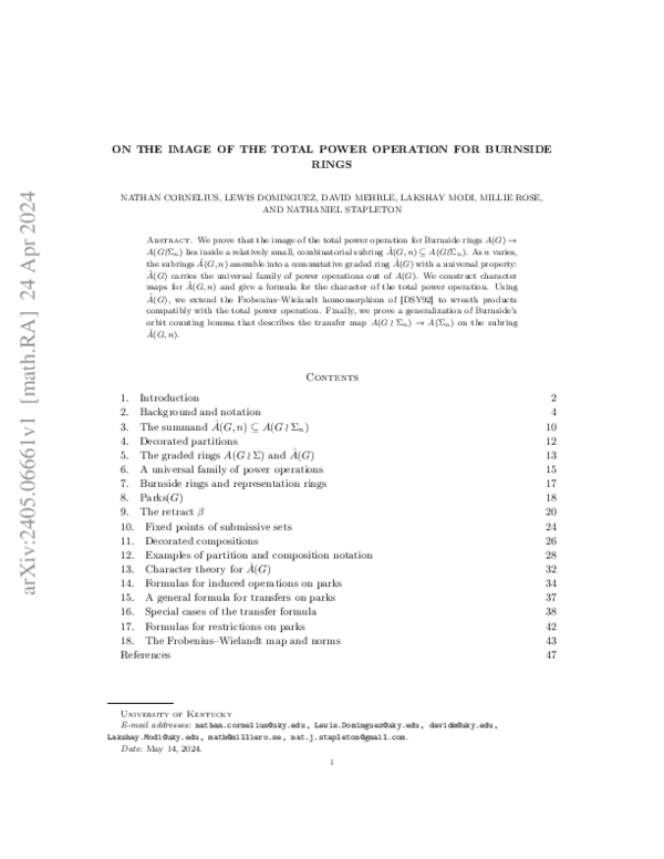 (PDF) On the image of the total power operation for Burnside rings