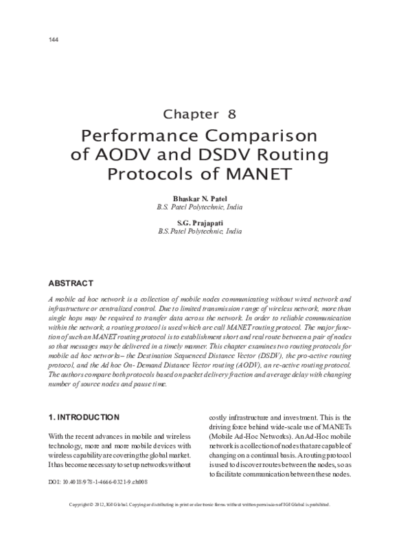 (PDF) Performance comparison of the AODV and DSDV routing protocols in ...