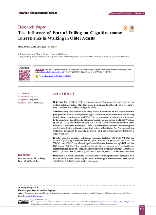 (PDF) The Influence of Fear of Falling on Cognitive-Motor Interference ...