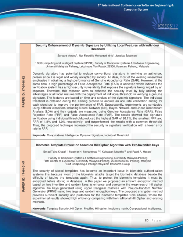 (PDF) Biometric Template Protection Based on Hill Cipher Algorithm with ...