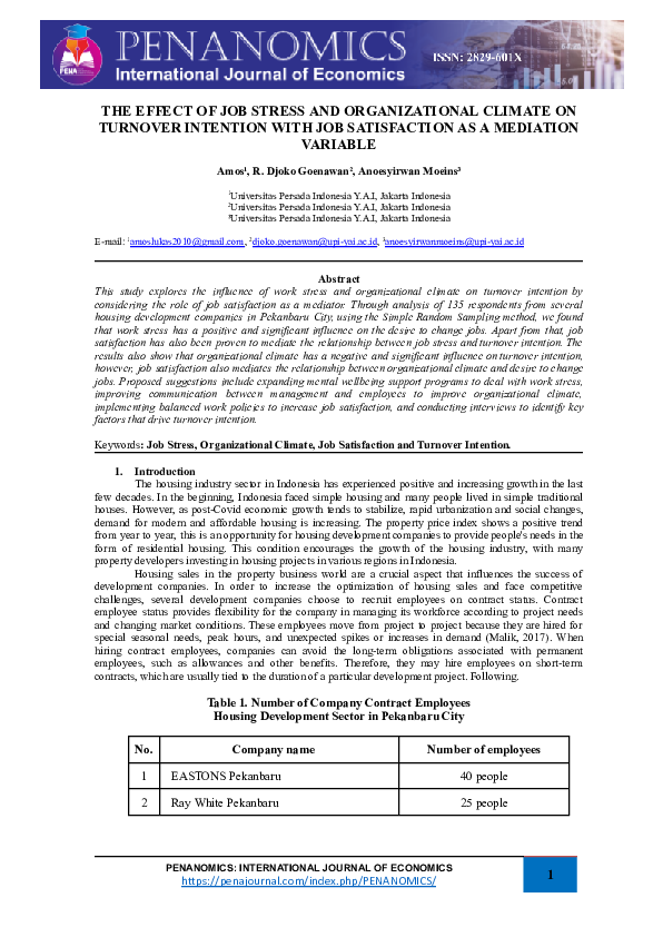 (PDF) The Effect of Job Stress and Organizational Climate on Turnover ...
