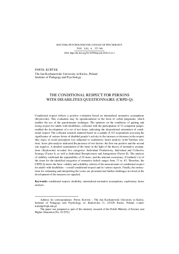 (PDF) The Conditional Respect for Persons with Disabilities ...