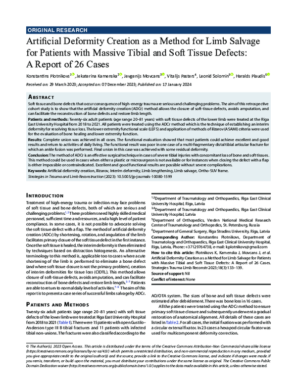 (PDF) Artificial Deformity Creation as a Method for Limb Salvage for ...
