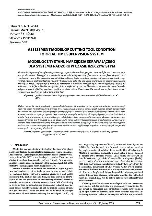 (PDF) Assessment model of cutting tool condition for real-time ...