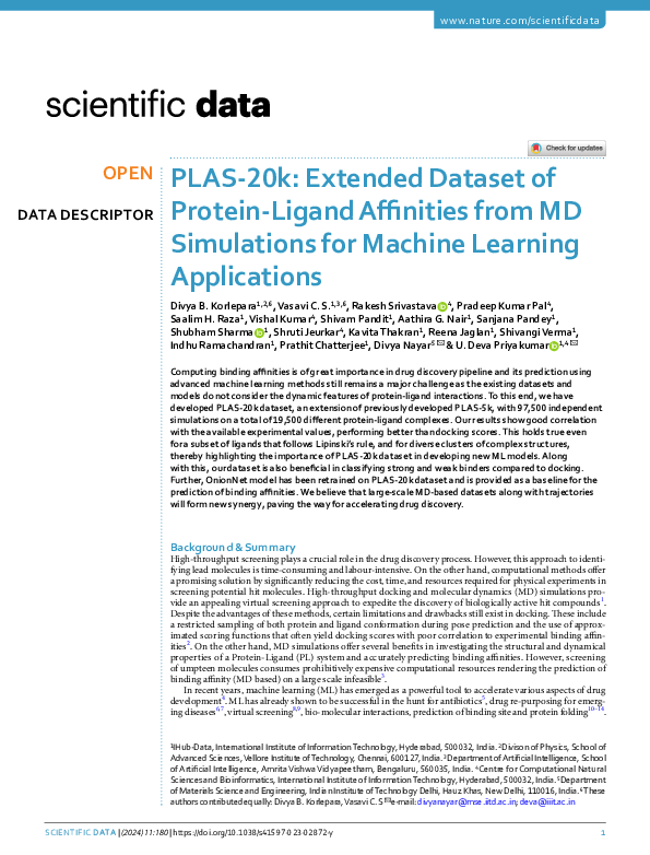 (PDF) PLAS-20k: Extended Dataset of Protein-Ligand Affinities from MD ...