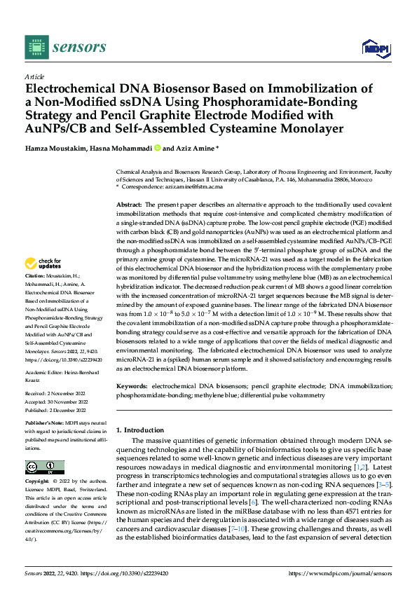 (PDF) Electrochemical DNA Biosensor Based on Immobilization of a Non ...