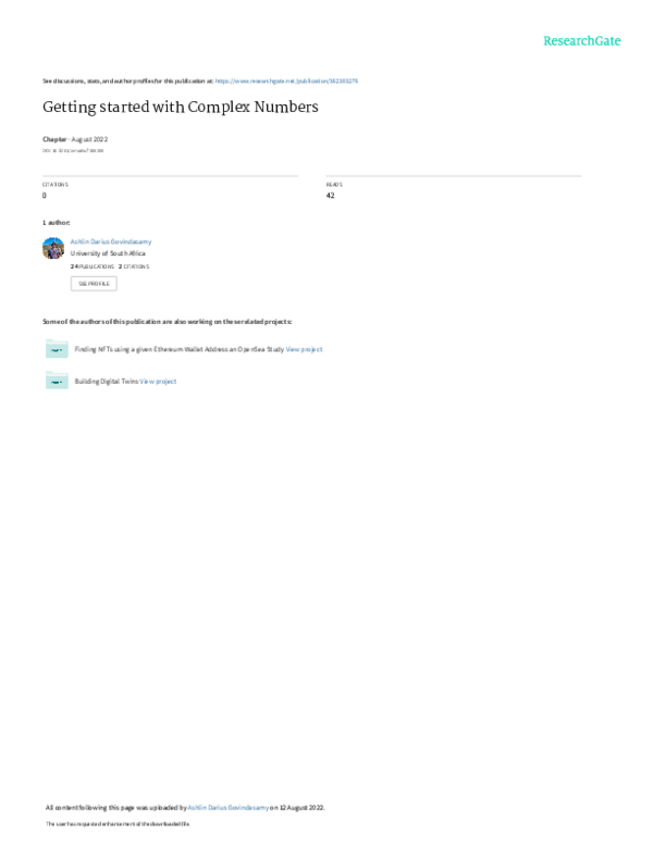 (PDF) Getting started with Complex Numbers