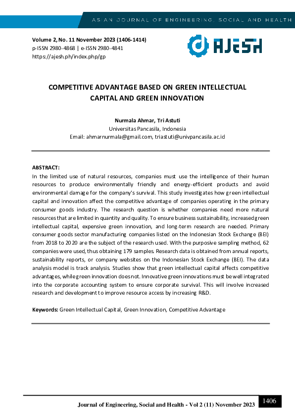 (PDF) Competitive Advantage Based on Green Intellectual Capital and ...