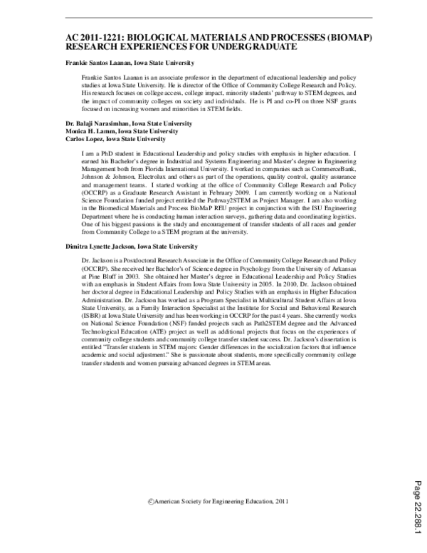 (PDF) Biological Materials and Processes (BioMaP) Research Experiences ...