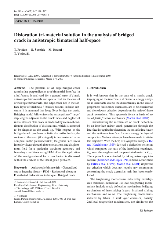 (PDF) Dislocation tri-material solution in the analysis of bridged ...