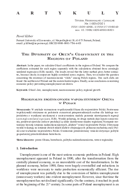 (PDF) The Diversity of Okun’s Coefficient in the Regions of Poland