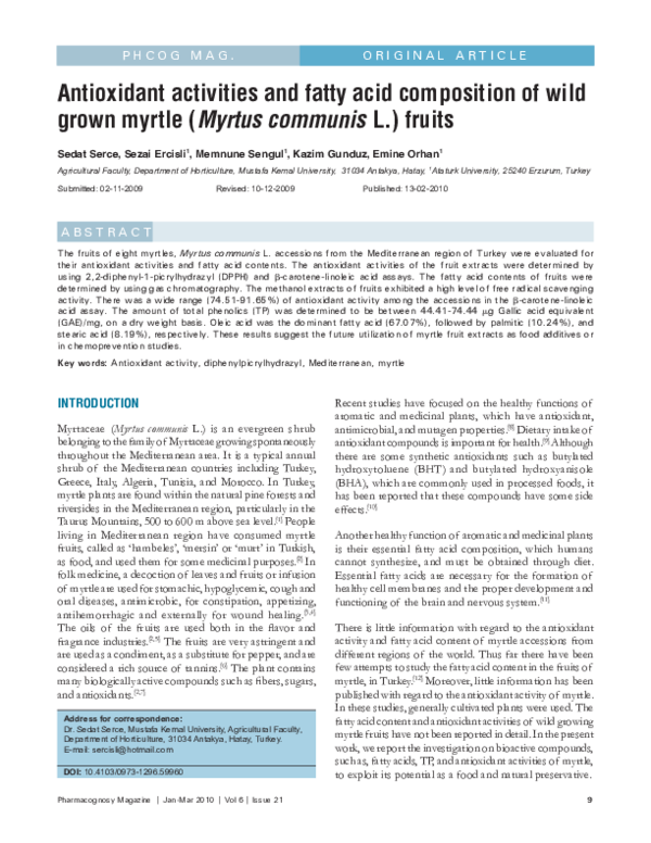 (PDF) Antioxidant activities and fatty acid composition of wild grown ...