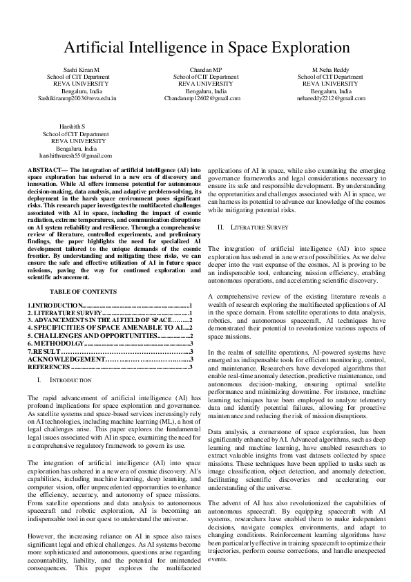 (PDF) Artificial Intelligence in Space Exploration