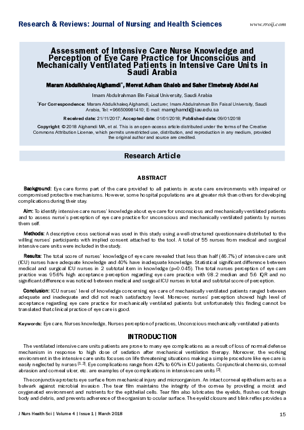 (PDF) Assessment of Intensive Care Nurse Knowledge and Perception of ...
