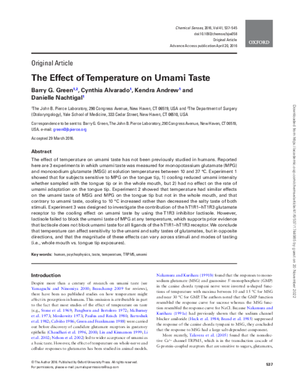 (PDF) The Effect of Temperature on Umami Taste
