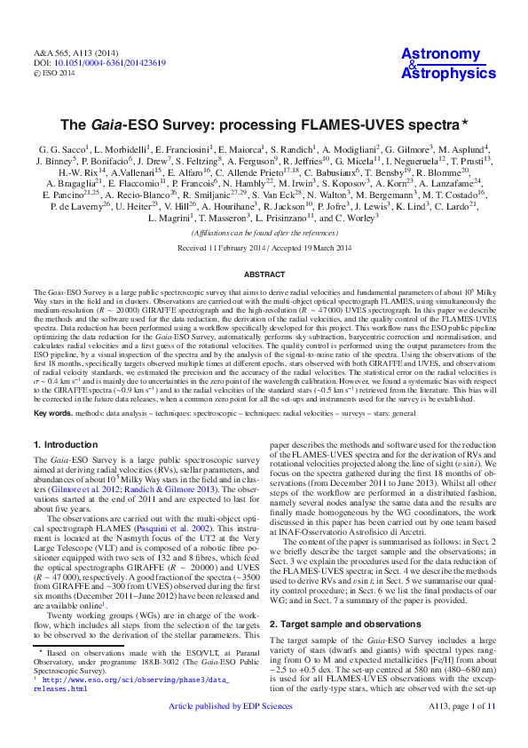 (PDF) TheGaia-ESO Survey: processing FLAMES-UVES spectra