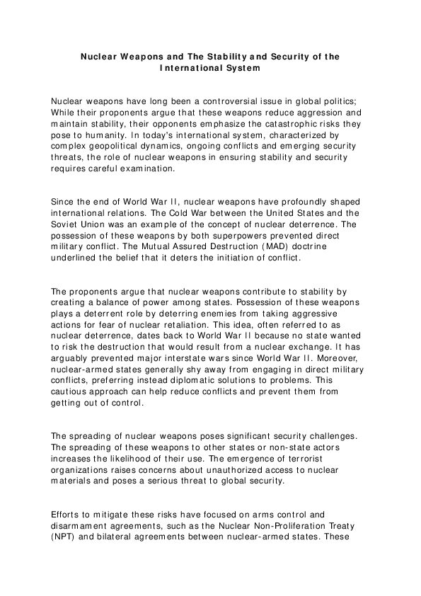 (PDF) Nuclear Weapons and The Stability and Security of The ...