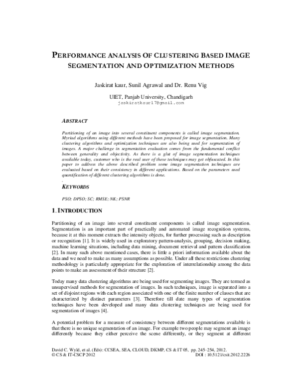(PDF) Performance analysis of clustering based image segmentation and ...