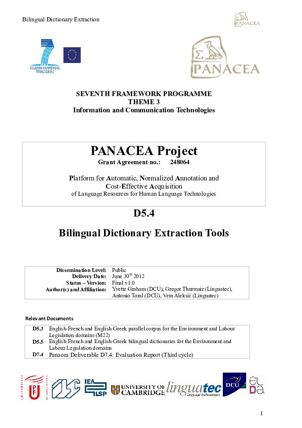 (PDF) Bilingual Dictionary Extraction Tools
